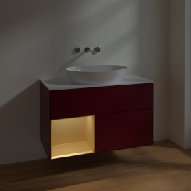 Тумба под раковину Villeroy & Boch Finion 100х50,1 см с подсветкой МДФ пион матовый лак/стекло белое матовое FA11HFHB