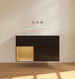 Тумба под раковину Villeroy & Boch Finion 100х50,1 см с подсветкой МДФ черный матовый лак/стекло белое матовое FA11HFPD