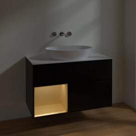 Тумба под раковину Villeroy & Boch Finion 100х50,1 см с подсветкой МДФ черный матовый лак/стекло белое матовое FA11HFPD