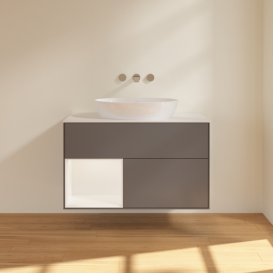 Тумба под раковину Villeroy & Boch Finion 100х50,1 см с подсветкой МДФ антрацит матовый лак/стекло белое матовое FA11MTGK