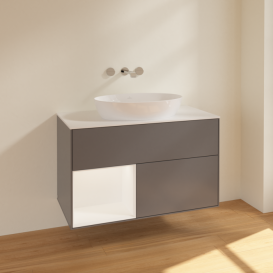 Тумба под раковину Villeroy & Boch Finion 100х50,1 см с подсветкой МДФ антрацит матовый лак/стекло белое матовое FA11MTGK