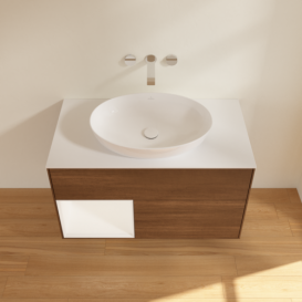 Тумба под раковину Villeroy & Boch Finion 100х50,1 см с подсветкой МДФ шпон грецкого ореха/стекло белое матовое FA11MTGN