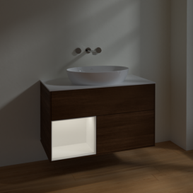 Тумба под раковину Villeroy & Boch Finion 100х50,1 см с подсветкой МДФ шпон грецкого ореха/стекло белое матовое FA11MTGN