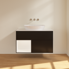 Тумба под раковину Villeroy & Boch Finion 100х50,1 см с подсветкой МДФ черный матовый лак/стекло белое матовое FA11MTPD