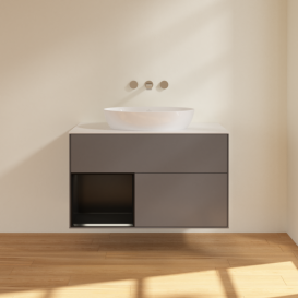 Тумба под раковину Villeroy & Boch Finion 100х50,1 см с подсветкой МДФ антрацит матовый лак/стекло белое матовое FA11PDGK