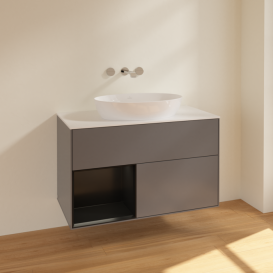 Тумба под раковину Villeroy & Boch Finion 100х50,1 см с подсветкой МДФ антрацит матовый лак/стекло белое матовое FA11PDGK