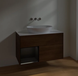 Тумба под раковину Villeroy & Boch Finion 100х50,1 см с подсветкой МДФ шпон грецкого ореха/стекло белое матовое FA11PDGN