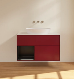 Тумба под раковину Villeroy & Boch Finion 100х50,1 см с подсветкой МДФ пион матовый лак/стекло белое матовое FA11PDHB