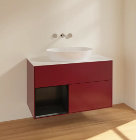 Тумба под раковину Villeroy & Boch Finion 100х50,1 см с подсветкой МДФ пион матовый лак/стекло белое матовое FA11PDHB