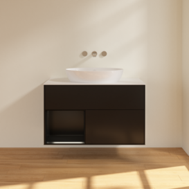 Тумба под раковину Villeroy & Boch Finion 100х50,1 см с подсветкой МДФ черный матовый лак/стекло белое матовое FA11PDPD