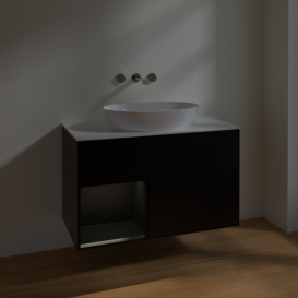 Тумба под раковину Villeroy & Boch Finion 100х50,1 см с подсветкой МДФ черный матовый лак/стекло белое матовое FA11PDPD