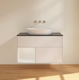 Тумба под раковину Villeroy & Boch Finion 100х50,1 см с подсветкой МДФ глянцевый белый лак/стекло черное матовое FA12GFGF