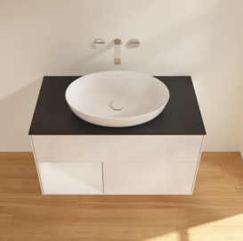 Тумба под раковину Villeroy & Boch Finion 100х50,1 см с подсветкой МДФ глянцевый белый лак/стекло черное матовое FA12GFGF