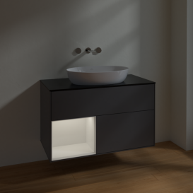 Тумба под раковину Villeroy & Boch Finion 100х50,1 см с подсветкой МДФ антрацит матовый лак/стекло черное матовое FA12GFGK