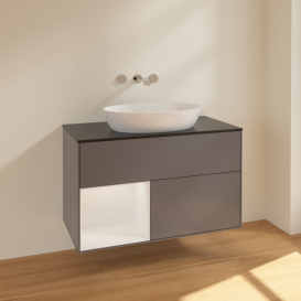 Тумба под раковину Villeroy & Boch Finion 100х50,1 см с подсветкой МДФ антрацит матовый лак/стекло черное матовое FA12GFGK