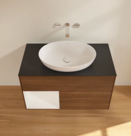 Тумба под раковину Villeroy & Boch Finion 100х50,1 см с подсветкой МДФ шпон грецкого ореха/стекло черное матовое FA12GFGN