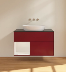 Тумба под раковину Villeroy & Boch Finion 100х50,1 см с подсветкой МДФ пион матовый лак/стекло черное матовое FA12GFHB