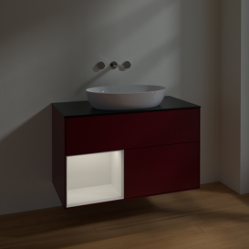 Тумба под раковину Villeroy & Boch Finion 100х50,1 см с подсветкой МДФ пион матовый лак/стекло черное матовое FA12GFHB