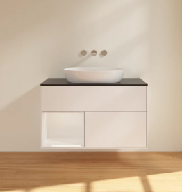 Тумба под раковину Villeroy & Boch Finion 100х50,1 см с подсветкой МДФ белый матовый лак/стекло черное матовое FA12GFMT