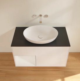 Тумба под раковину Villeroy & Boch Finion 100х50,1 см с подсветкой МДФ белый матовый лак/стекло черное матовое FA12GFMT