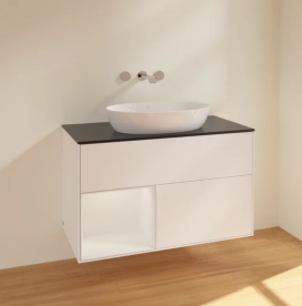 Тумба под раковину Villeroy & Boch Finion 100х50,1 см с подсветкой МДФ белый матовый лак/стекло черное матовое FA12GFMT