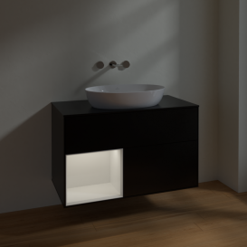 Тумба под раковину Villeroy & Boch Finion 100х50,1 см с подсветкой МДФ черный матовый лак/стекло черное матовое FA12GFPD
