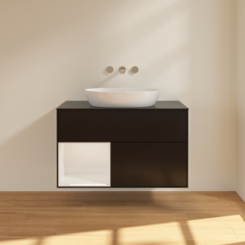 Тумба под раковину Villeroy & Boch Finion 100х50,1 см с подсветкой МДФ черный матовый лак/стекло черное матовое FA12GFPD