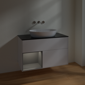 Тумба под раковину Villeroy & Boch Finion 100х50,1 см с подсветкой МДФ глянцевый белый лак/стекло черное матовое  FA12GKGF