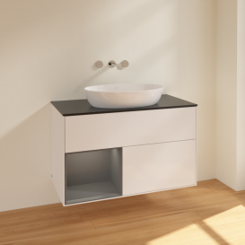 Тумба под раковину Villeroy & Boch Finion 100х50,1 см с подсветкой МДФ глянцевый белый лак/стекло черное матовое  FA12GKGF