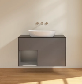 Тумба под раковину Villeroy & Boch Finion 100х50,1 см с подсветкой МДФ антрацит матовый лак/стекло черное матовое FA12GKGK