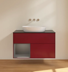 Тумба под раковину Villeroy & Boch Finion 100х50,1 см с подсветкой МДФ пион матовый лак/стекло черное матовое FA12GKHB