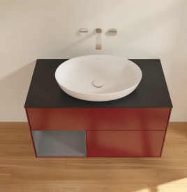 Тумба под раковину Villeroy & Boch Finion 100х50,1 см с подсветкой МДФ пион матовый лак/стекло черное матовое FA12GKHB