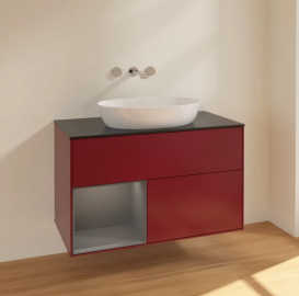 Тумба под раковину Villeroy & Boch Finion 100х50,1 см с подсветкой МДФ пион матовый лак/стекло черное матовое FA12GKHB