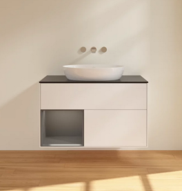 Тумба под раковину Villeroy & Boch Finion 100х50,1 см с подсветкой МДФ белый матовый лак/стекло черное матовое FA12GKMT