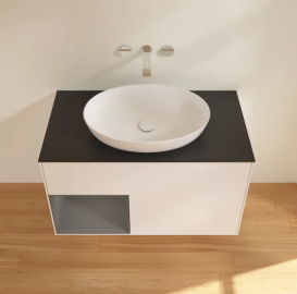 Тумба под раковину Villeroy & Boch Finion 100х50,1 см с подсветкой МДФ белый матовый лак/стекло черное матовое FA12GKMT