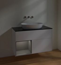 Тумба под раковину Villeroy & Boch Finion 100х50,1 см с подсветкой МДФ белый матовый лак/стекло черное матовое FA12GKMT