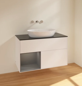 Тумба под раковину Villeroy & Boch Finion 100х50,1 см с подсветкой МДФ белый матовый лак/стекло черное матовое FA12GKMT