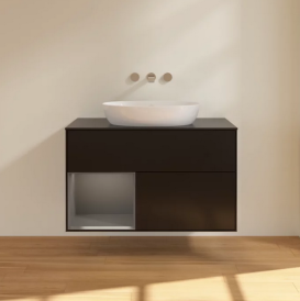 Тумба под раковину Villeroy & Boch Finion 100х50,1 см с подсветкой МДФ черный матовый лак/стекло черное матовое FA12GKPD