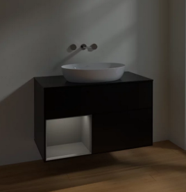 Тумба под раковину Villeroy & Boch Finion 100х50,1 см с подсветкой МДФ черный матовый лак/стекло черное матовое FA12GKPD