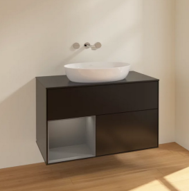 Тумба под раковину Villeroy & Boch Finion 100х50,1 см с подсветкой МДФ черный матовый лак/стекло черное матовое FA12GKPD