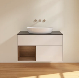 Тумба под раковину Villeroy & Boch Finion 100х50,1 см с подсветкой МДФ глянцевый белый лак/стекло черное матовое FA12GNGF