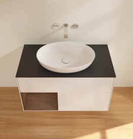 Тумба под раковину Villeroy & Boch Finion 100х50,1 см с подсветкой МДФ глянцевый белый лак/стекло черное матовое FA12GNGF