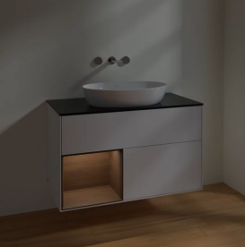 Тумба под раковину Villeroy & Boch Finion 100х50,1 см с подсветкой МДФ глянцевый белый лак/стекло черное матовое FA12GNGF