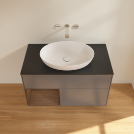 Тумба под раковину Villeroy & Boch Finion 100х50,1 см с подсветкой МДФ антрацит матовый лак/стекло черное матовое FA12GNGK