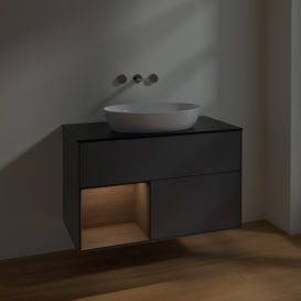 Тумба под раковину Villeroy & Boch Finion 100х50,1 см с подсветкой МДФ антрацит матовый лак/стекло черное матовое FA12GNGK