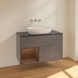 Тумба под раковину Villeroy & Boch Finion 100х50,1 см с подсветкой МДФ антрацит матовый лак/стекло черное матовое FA12GNGK