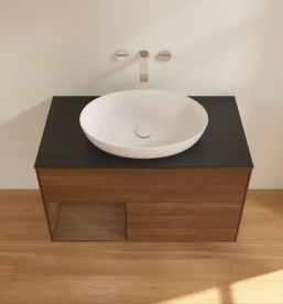 Тумба под раковину Villeroy & Boch Finion 100х50,1 см с подсветкой МДФ шпон грецкого ореха/стекло черное матовое FA12GNGN