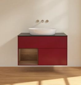 Тумба под раковину Villeroy & Boch Finion 100х50,1 см с подсветкой МДФ пион матовый лак/стекло черное матовое FA12GNHB