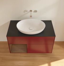 Тумба под раковину Villeroy & Boch Finion 100х50,1 см с подсветкой МДФ пион матовый лак/стекло черное матовое FA12GNHB