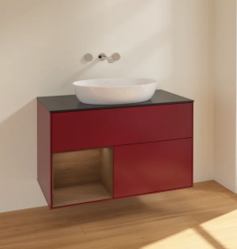 Тумба под раковину Villeroy & Boch Finion 100х50,1 см с подсветкой МДФ пион матовый лак/стекло черное матовое FA12GNHB